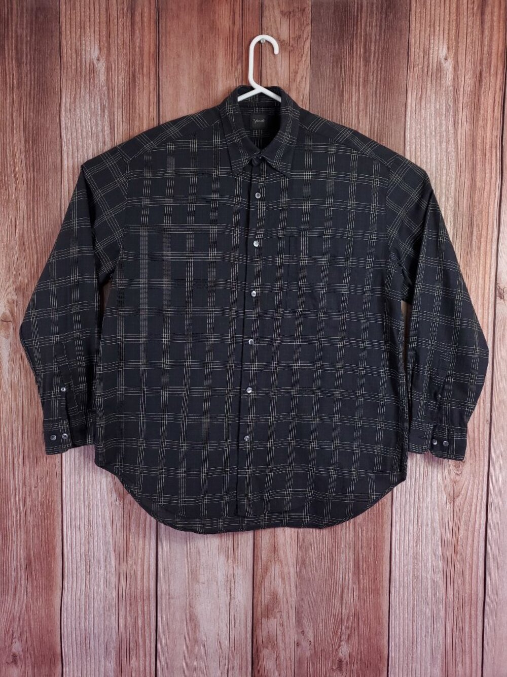 Yamato Japan Shirt Mens Large Long Sleeve Plaid Button Up Cotton Black Preppy